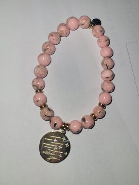 T. Jazelle Pink Zebra Jasper "Celebrate You" Pink Beaded Charm Bracelet